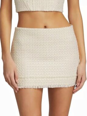 Alice + Olivia Rubi Embellished Tweed Mini Skirt White worn once